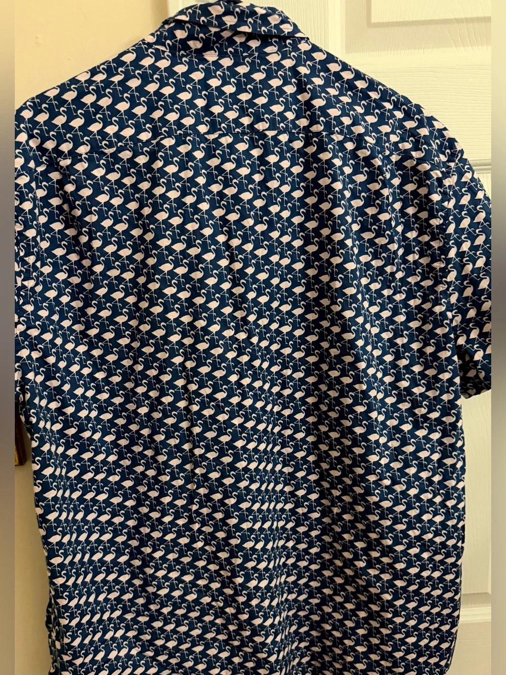 J. Crew Navy Short-Sleeve Button-Down with Light Pink Flamingo Print Sz 2XL